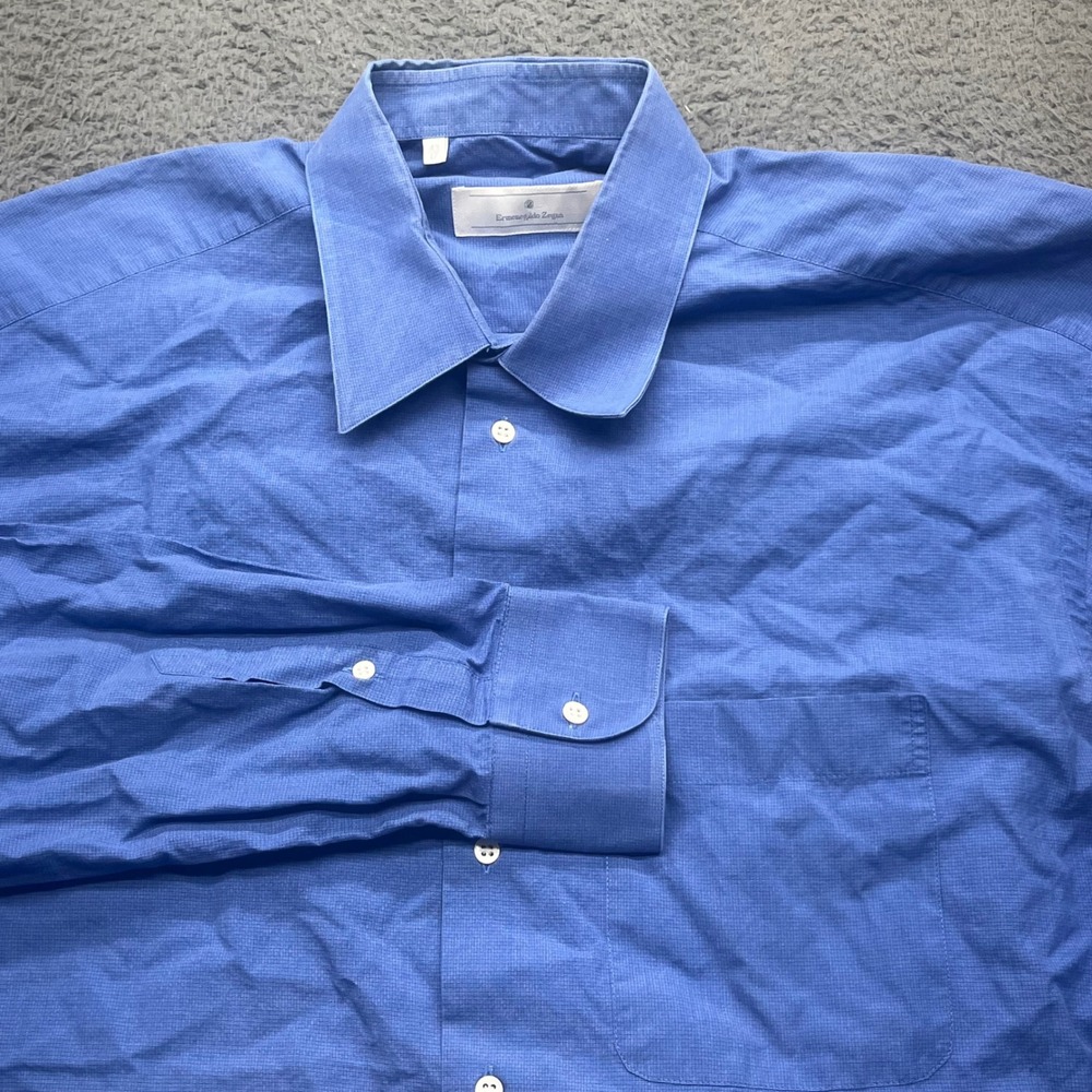 Ermenegildo Zegna Men's Blue Superfine Cotton Dress Shirt Size 43 17